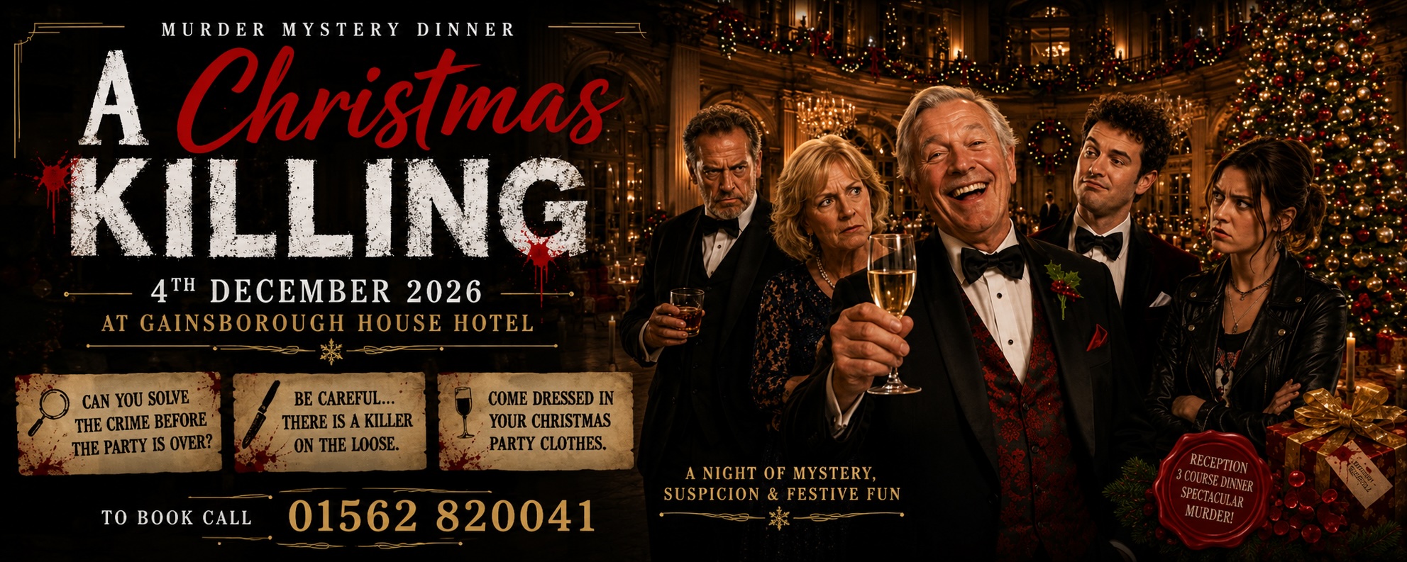 A Christmas Killing murder mystery dinner, 4 December 2026 at Gainsborough House Hotel