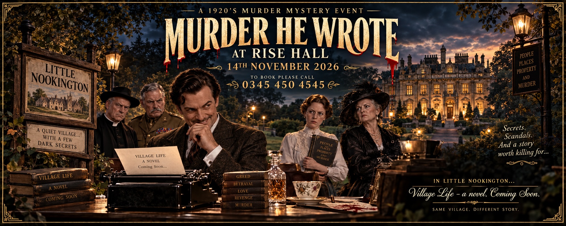 Murder He Wrote 1920s murder mystery, 14 November 2026 at Rise Hall