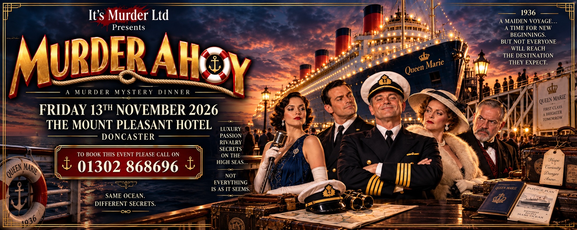 Murder Ahoy mystery dinner, 13 November 2026 at The Mount Pleasant Hotel Doncaster