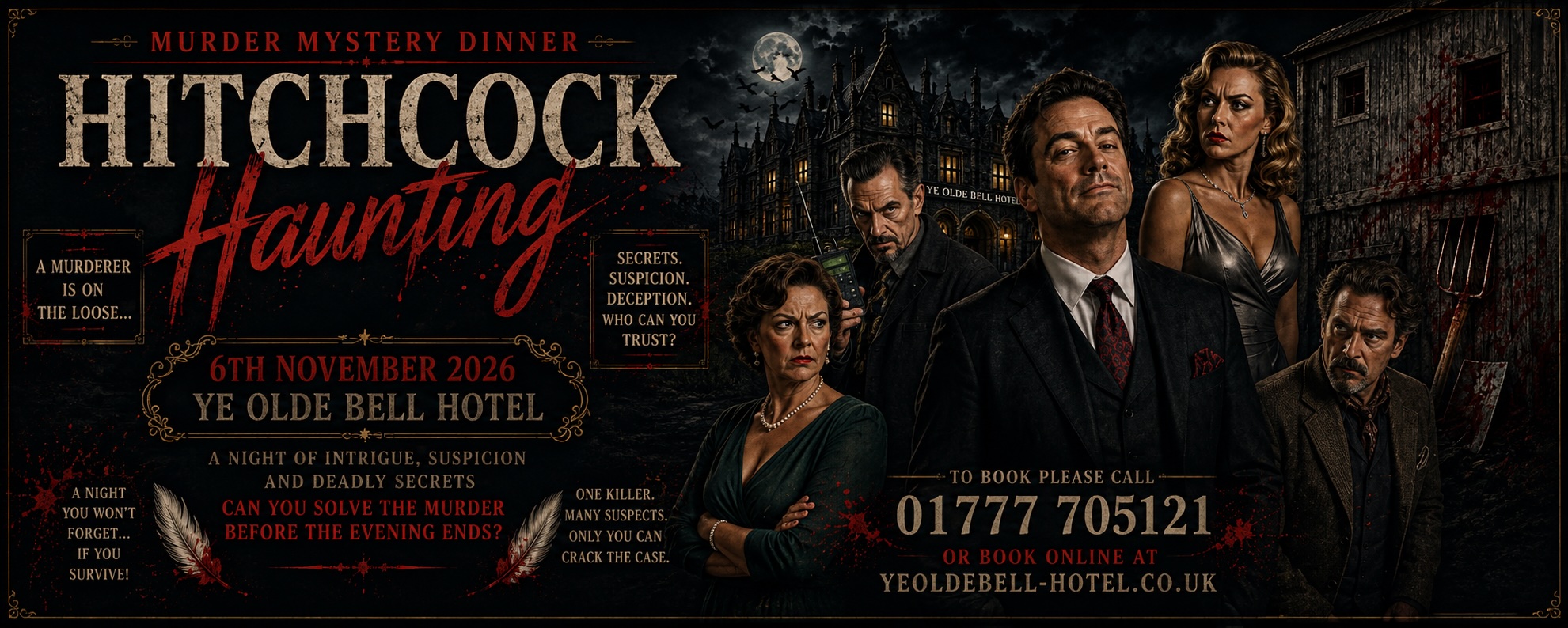 Hitchcock Haunting murder mystery dinner, 6 November 2026 at Ye Olde Bell Hotel